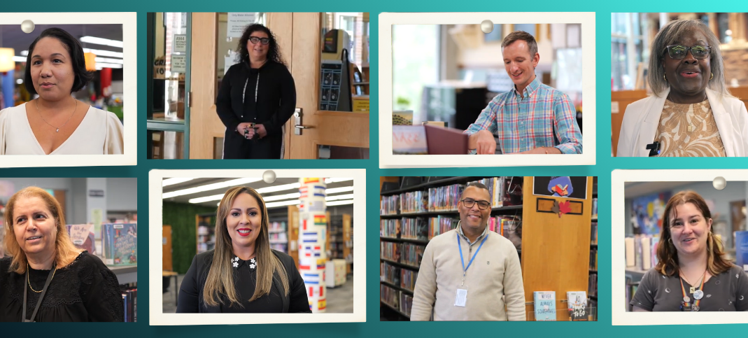 Stills of 8 participants from the Careers in Libraries video series