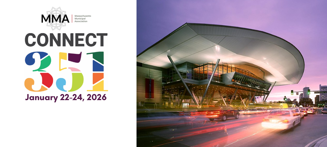 Massachusetts Municipal Association Connect351 logo with image of convention center