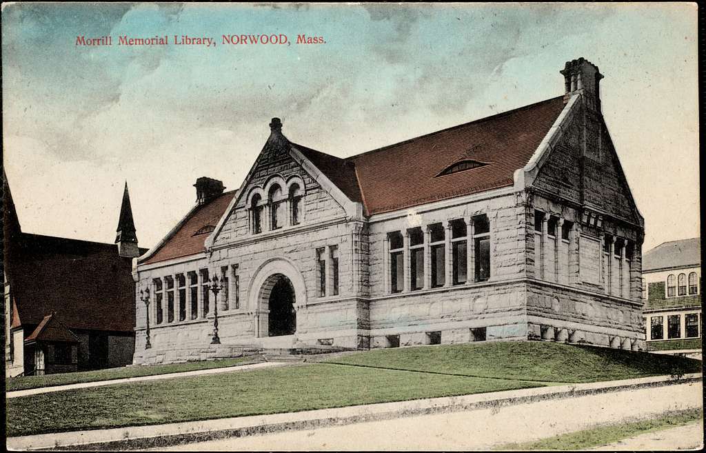 Postcard of the Morrill Memorial Library in Norwood