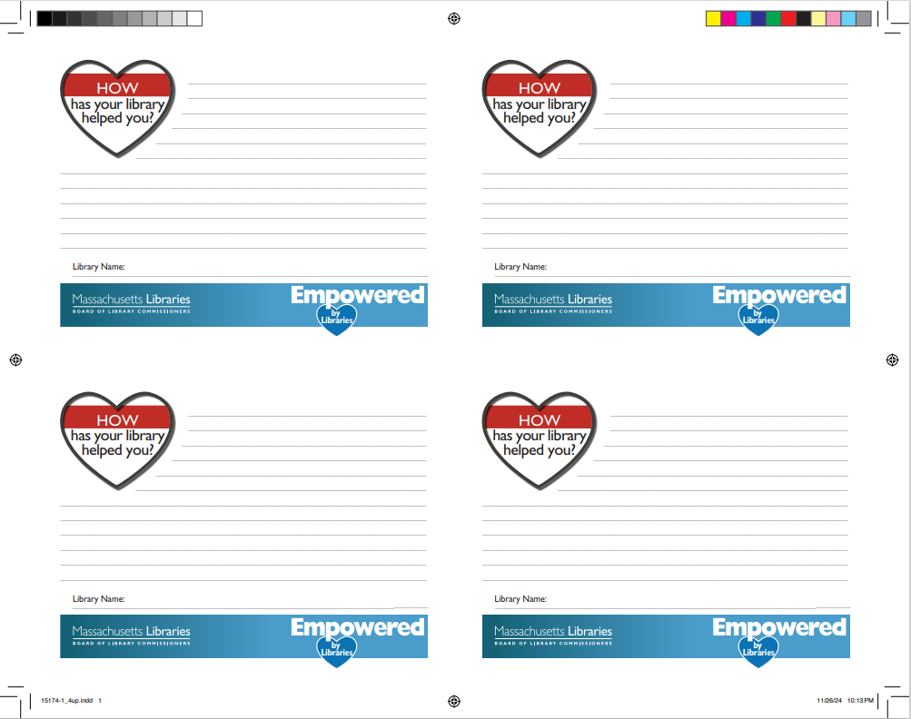 4 Empowered by Libraries fillable cards with lines