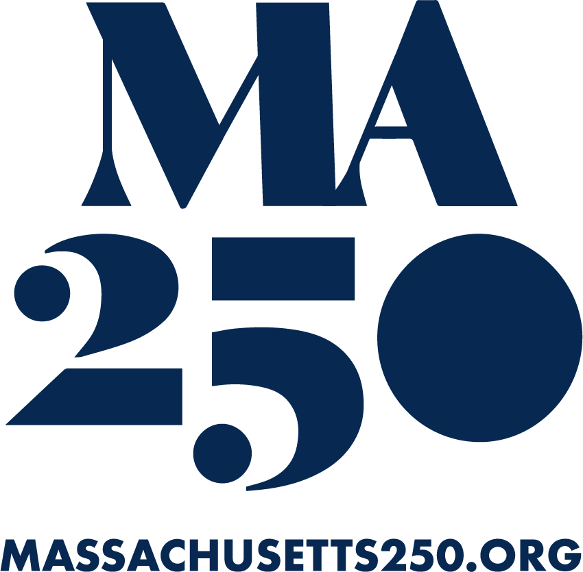 The image is a logo for a website about Massachusetts' 250th anniversary, featuring "MA" stacked on "250." The domain name, "MASSACHUSETTS250.ORG," is displayed below in blue text.